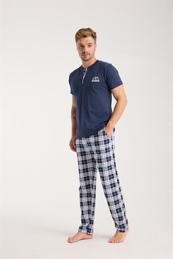 Akbeniz Erkek Lacivert Düğmeli Yaka Kısa Kol Pijama Takımı