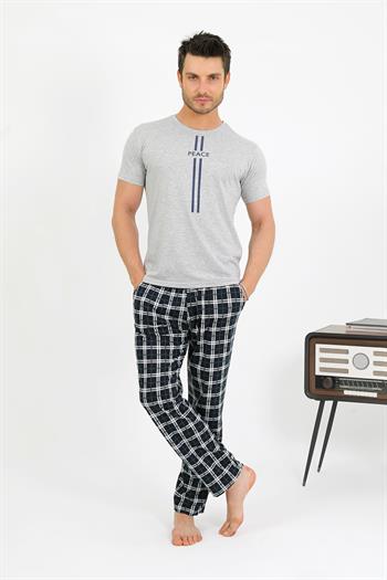 Akbeniz Erkek Pamuk Kısa Kol Pijama Takım Gri 6875