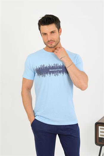 Akbeniz Erkek Pamuk Kısa Kol Pijama Takım Mavi 6875
