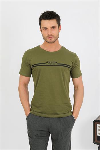 Akbeniz Erkek Pamuk Kısa Kol Pijama Takım Haki 6875