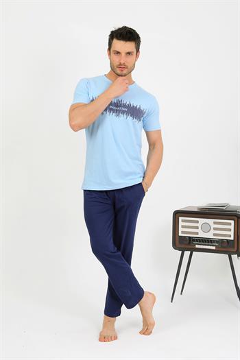 Akbeniz Erkek Pamuk Kısa Kol Pijama Takım Mavi 6875