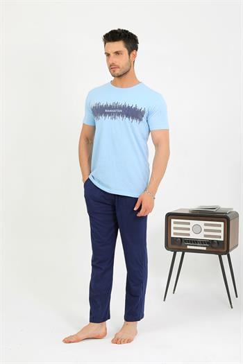 Akbeniz Erkek Pamuk Kısa Kol Pijama Takım Mavi 6875