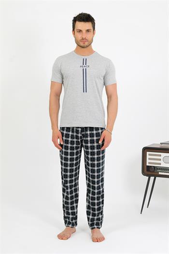 Akbeniz Erkek Pamuk Kısa Kol Pijama Takım Gri 6875
