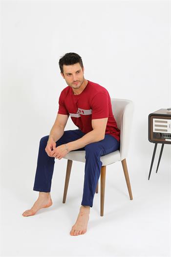 Akbeniz Erkek Pamuk Kısa Kol Pijama Takım Bordo 6875