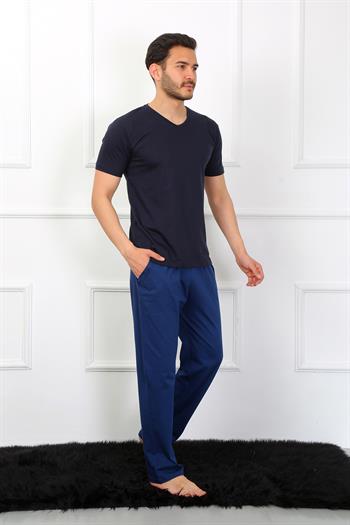 Akbeniz Erkek Penye 3lü Lacivert V Yaka Pijama Takımı 6822