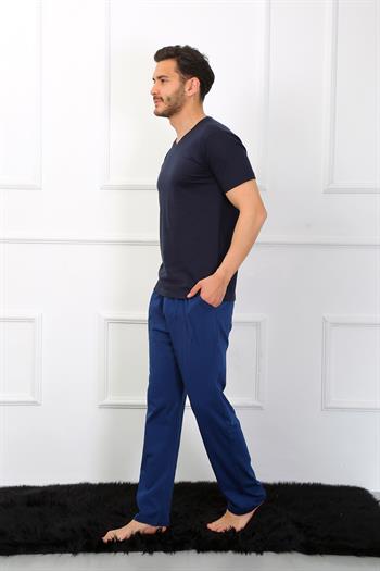 Akbeniz Erkek Penye 3lü Lacivert V Yaka Pijama Takımı 6822