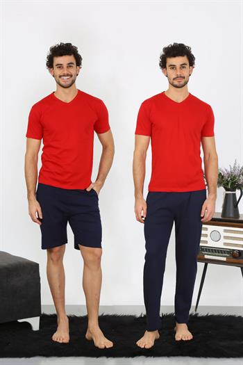 Akbeniz Erkek Penye Kırmızı 3lü Pijama Takımı 6848
