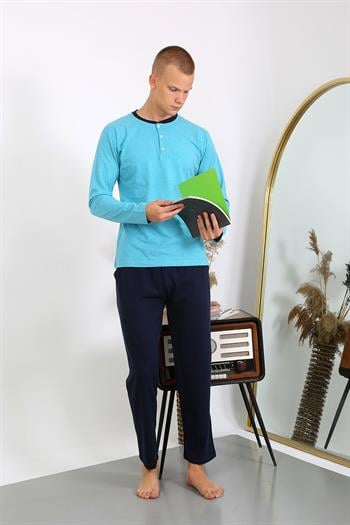 Akbeniz Erkek Penye Uzun Kol Pijama Takımı 6860 Turkuaz