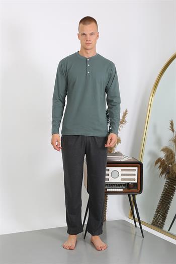 Akbeniz Erkek Penye Uzun Kol Pijama Takımı 6860 Haki