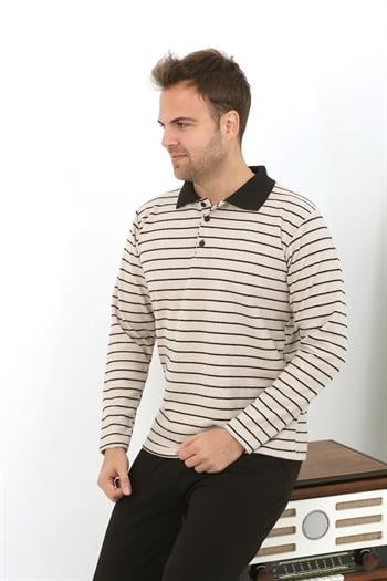 Akbeniz Erkek Polo Yaka Uzun Kol Penye Pijama Takımı 6862 Krem