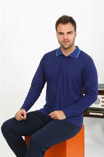 Akbeniz Erkek Polo Yaka Uzun Kol Penye Pijama Takımı Lacivert 6865