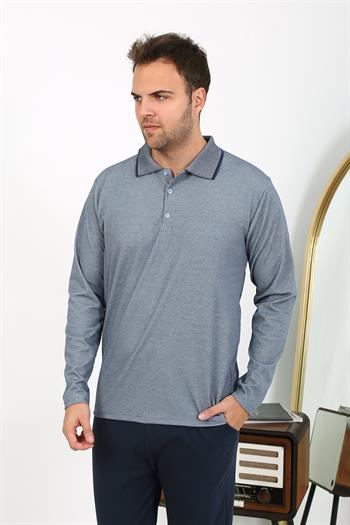 Akbeniz Erkek Polo Yaka Uzun Kol Penye Pijama Takımı Gri 6865