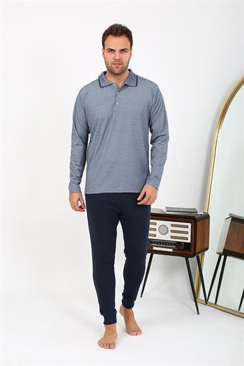 Akbeniz Erkek Polo Yaka Uzun Kol Penye Pijama Takımı Gri 6865