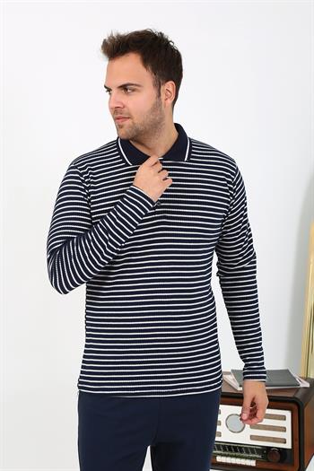 Akbeniz Erkek Polo Yaka Uzun Kol Penye Pijama Takımı Lacivert 6864