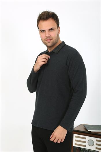 Akbeniz Erkek Polo Yaka Uzun Kol Penye Pijama Takımı Antrasit 6865