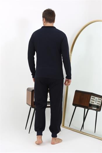 Akbeniz Erkek Polo Yaka Uzun Kol Penye Pijama Takımı 6862 Lacivert