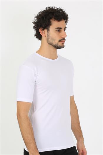 Akbeniz Erkek Sıfır Yaka Likralı Beyaz T-Shirt 65710