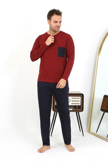 Akbeniz Erkek Uzun Kol Penye Bordo Pijama Takımı 6861