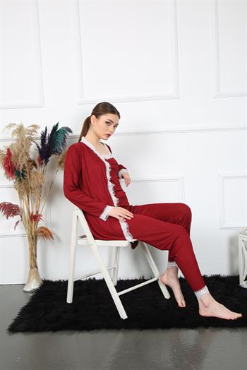 Akbeniz Kadın 3lü Bordo Sabahlık Takım 16108
