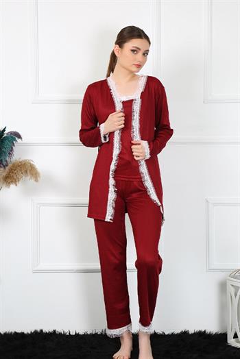 Akbeniz Kadın 3lü Bordo Sabahlık Takım 16108