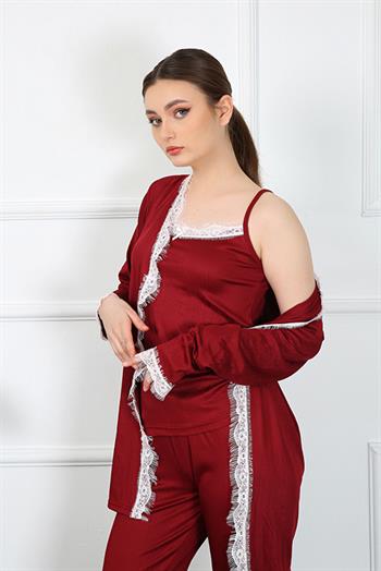 Akbeniz Kadın 3lü Bordo Sabahlık Takım 16108