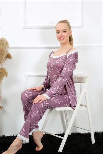 Akbeniz Kadın 3lü Lila Sabahlık Pijama Takım 16103