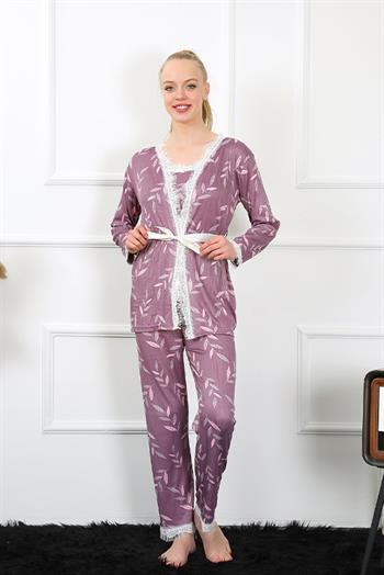 Akbeniz Kadın 3lü Lila Sabahlık Pijama Takım 16103