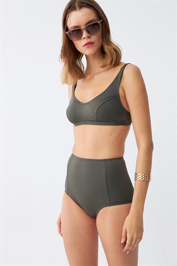 Akbeniz Kadın Basic Haki Pedli Yüksek Bel Bikini Takımı