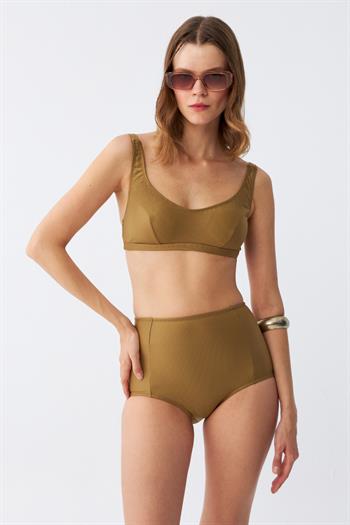 Akbeniz Kadın Basic Hardal Pedli Yüksek Bel Bikini Takımı