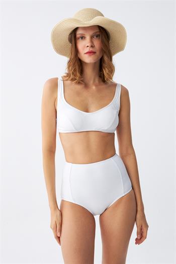 Akbeniz Kadın Beyaz Pedli Yüksek Bel Bikini Takımı