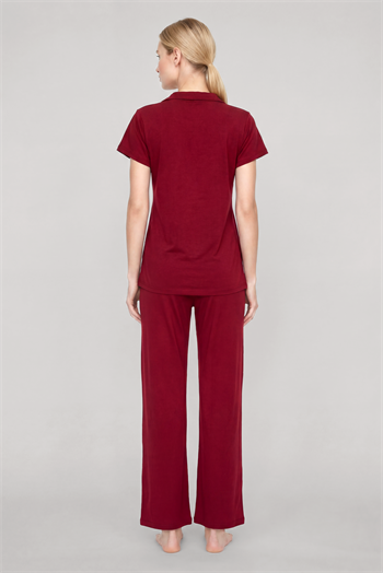 Akbeniz Kadın Bordo Klasik Gömlek Yaka Pijama Takımı