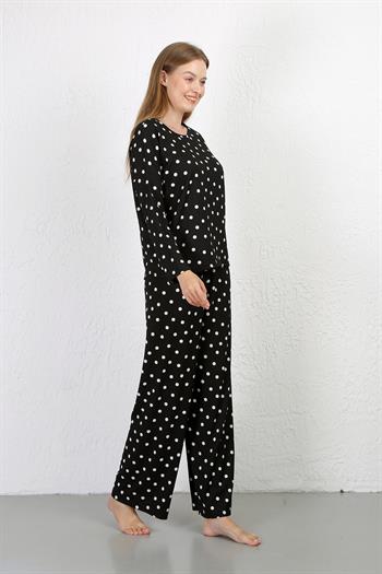 Akbeniz Kadın Bürümcük Kumaş Pijama Takım Siyah 4234