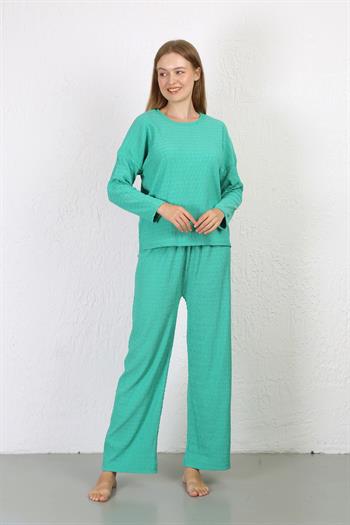 Akbeniz Kadın Bürümcük Kumaş Pijama Takım Yeşil 4233