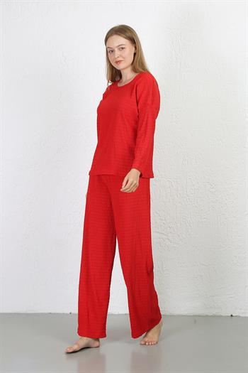 Akbeniz Kadın Bürümcük Kumaş Pijama Takım Kırmızı 4233
