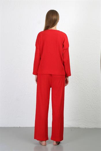 Akbeniz Kadın Bürümcük Kumaş Pijama Takım Kırmızı 4233