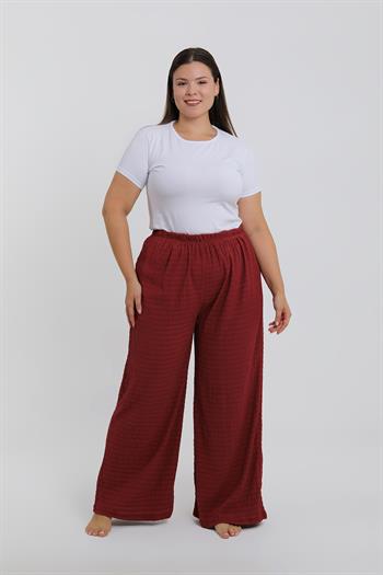 Akbeniz Kadın Büyük Beden Bordo Rahat Kesim Baggy Tek Alt