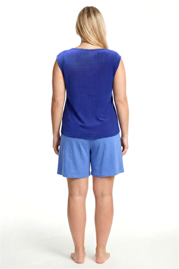 Akbeniz Kadın Büyük Beden Fitilli Şortlu Pijama Takımı – Saks Mavisi