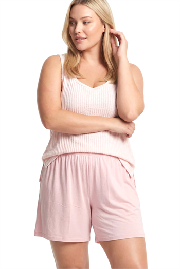 Akbeniz Kadın Büyük Beden Fitilli Şortlu Pijama Takımı – Pudra