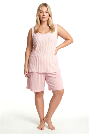 Akbeniz Kadın Büyük Beden Fitilli Şortlu Pijama Takımı – Pudra