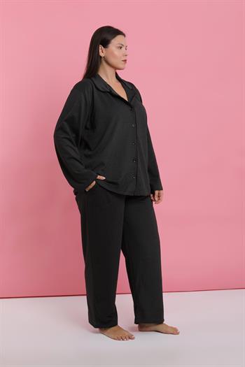 Akbeniz Kadın Büyük Beden Füme Düğmeli Pijama Takımı
