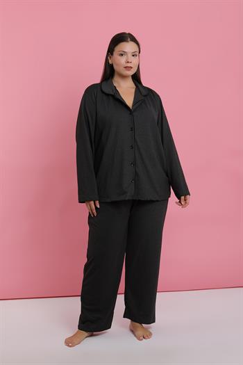 Akbeniz Kadın Büyük Beden Füme Düğmeli Pijama Takımı