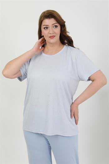 Akbeniz Kadın Büyük Beden Kısa Kol Penye Pijama Takımı Mavi 202510