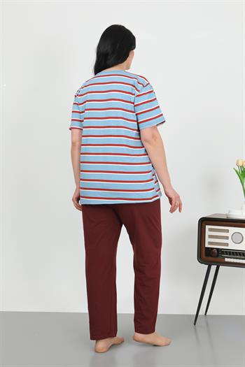 Akbeniz Kadın Büyük Beden Kısa Kol Penye Pijama Takımı Mavi 202505