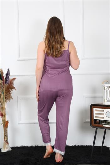 Akbeniz Kadın Büyük Beden Mürdüm İp Askılı Pijama Takım 202195