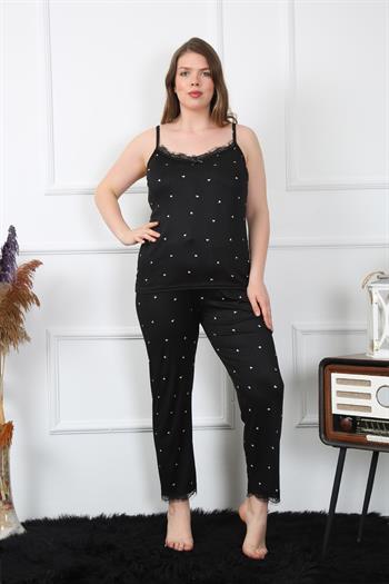 Akbeniz Kadın Büyük Beden Siyah İp Askılı Pijama Takım 202196