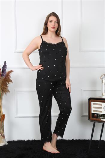 Akbeniz Kadın Büyük Beden Siyah İp Askılı Pijama Takım 202196