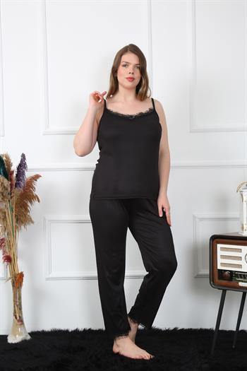 Akbeniz Kadın Büyük Beden Siyah İp Askılı Pijama Takım 202195