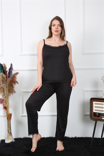 Akbeniz Kadın Büyük Beden Siyah İp Askılı Pijama Takım 202195