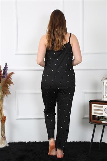 Akbeniz Kadın Büyük Beden Siyah İp Askılı Pijama Takım 202196
