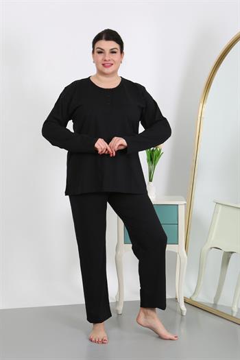 Akbeniz Kadın Büyük Beden Uzun Kol Penye Pijama Takımı Siyah 202501